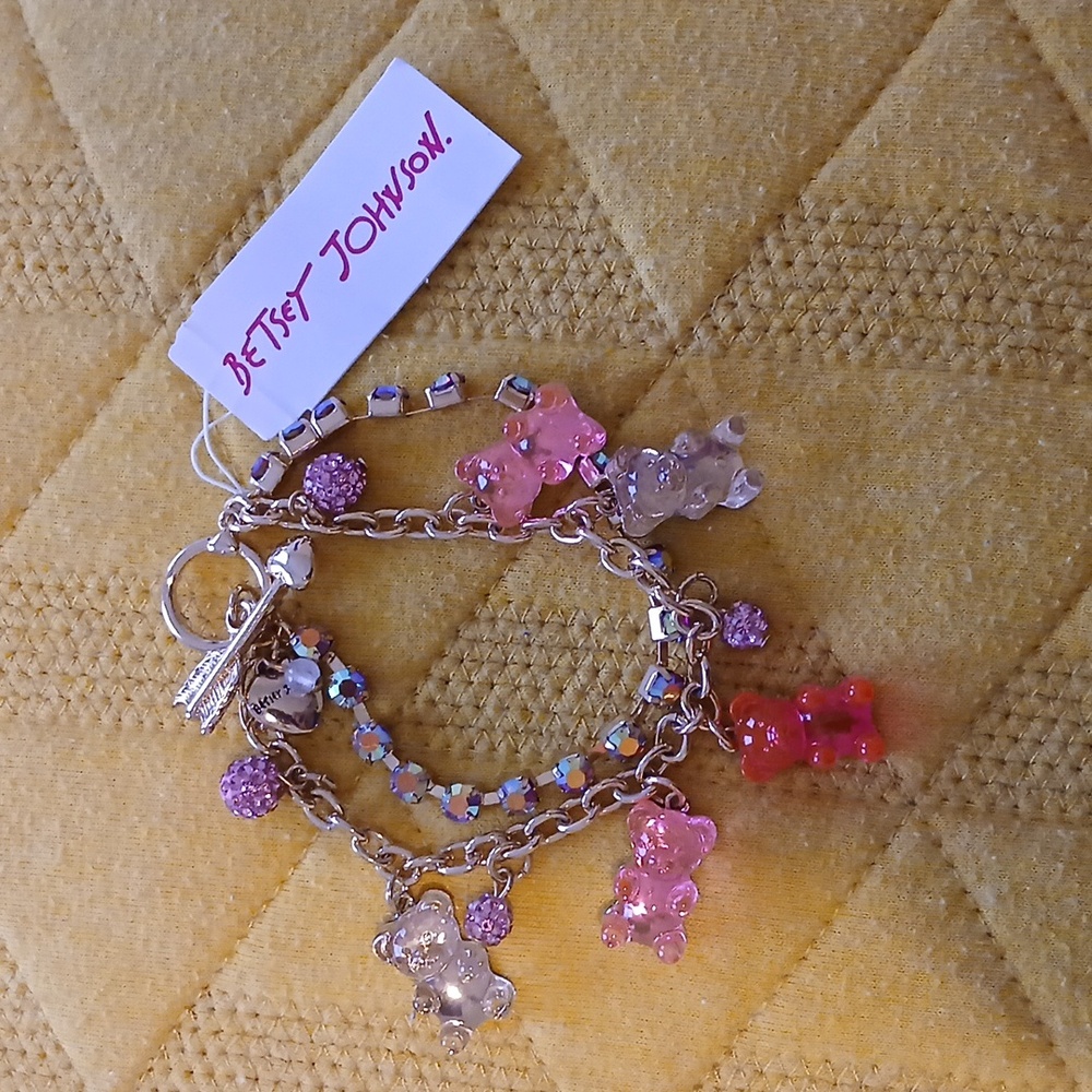 Betsey Johnson Gummy Bear Lucite Pink Rhinestone Bracelet Nwt Rare - Picture 1 of 4